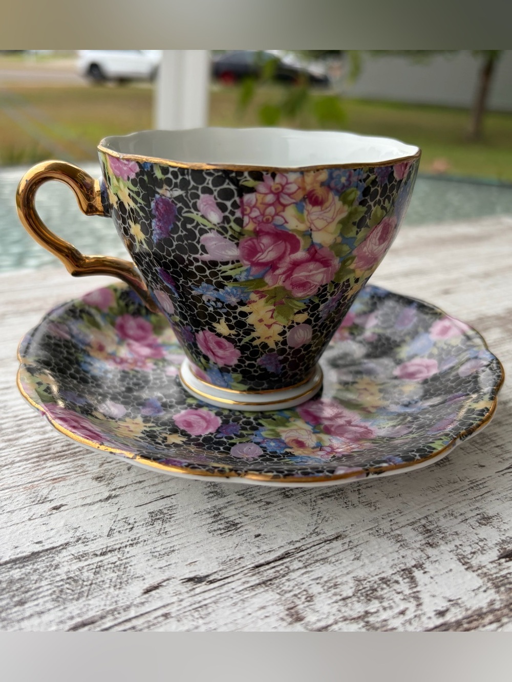 VTG Japanese Porcelain Chintz Floral Tea Cup & Saucer